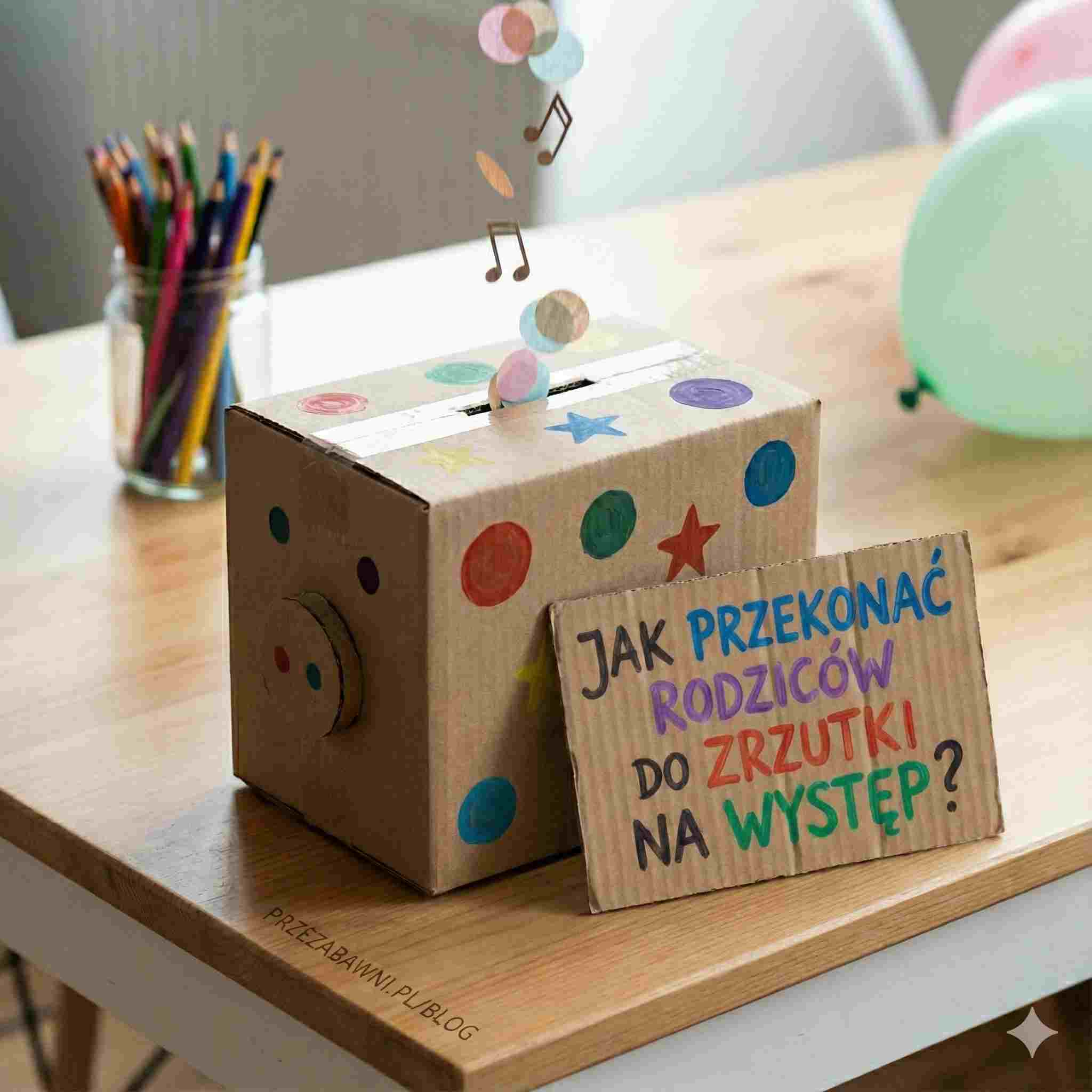 Zrzutka na pokaz dla dzieci, skarbonka na stole